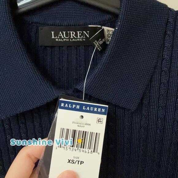 NWT Polo Ralph Lauren Cable-Knit Polo Sweater Refined Navy Woman XS - Picture 5 of 9